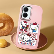 HONTINGA Vivo Y02S ile Uyumlu Kılıf Kamera Korumalı Düşüme Önleyici Kamera Koruyucu Pembe Yumuşak Silikon Couple Telefon Kılıfı Kitty Desenli K4-0467