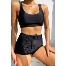 Angelsin Siyah Şortlu Tankini Bikini Takım 80% Polyamid %20 Likra Kadınlar İçin Rahat Kullanım