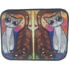 MarkEntegra Elekli Desenli Kedi Tuvalet Önü Paspası 60 x 45 cm Kahve Beyaz Kedi