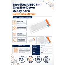 Breadboard 830 Pin Orta Boy Devre Deney Kartı Lehim Gerektirmez