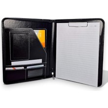 MarkEntegra Premium Suni Deri Sekreterlik – Mandallı Evrak Tutucu, Tablet Bölmeli Organizer, Çok Gözlü Evrak Dosyası (Hesap Makinesiz Model), Fermuarlı (32.5 × 25 Cm), Siyah