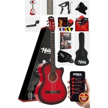 MarkEntegra Midex CG-395RD Kırmızı Renk Kesik Klasik Gitar 4/4 Yetişkin Boy Sap Ayarlı Full Set