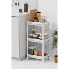 MarkEntegra 3 Katlı Tekerlekli Raf Ünitesi - Banyo & Mutfak Organizer - Çok Amaçlı Servis Sehpası - Dar Alanlar Için Pratik Saklama Çözümü (Beyazz)