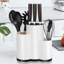 MarkEntegra Coverest 3'ü 1 Arada Mutfak Organizeri - Kaşık, Çatal, Bıçak Mutfak Aletleri Için Tezgah Üstü Düzenleyici, Delikli Bıçaklık, Bölümlü Kaşıklık (Beyaz)
