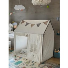 MarkEntegra LED Işıklı Çocuk Oyun Evi | Pamuklu Oyun Çadırı – Minder & 2 Yastık Dahil | 120×80×130 cm | Bej | Iç & Dış Mekân