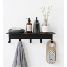 MarkEntegra Orret Home Yapışkanlı Metal Banyo Rafı 5 Kancalı Duvar Rafı Organizer Dekoratif Raf Siyah Paslanmaz Duvar Rafı Havluluk Askılık Banyo Mutfak Çok Amaçlı Raf