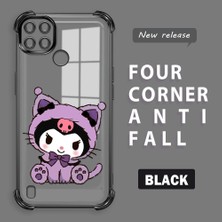 HONTINGA Realme C21Y ile Uyumlu Kılıf Şeffaf Kılıfı Kamera Koruyucu Basitlik Anti Düşme Kamera Korumalı Kuromi Desen Yumuşak Silikon Couple Telefon Kılıfı Kadın ve Erkek Için Uygundur K3-0372