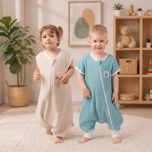 Müslin Uyku Tulumu Seti 2'li 0.5 Tog Oeko-Tex Sertifikalı %100 Doğal Pamuk Turkuaz&bej Rengi