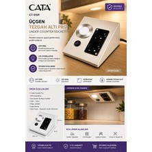 Cata CT-5109 Satin Üçgen Tezgah Altı Çiftli Priz | LED Aydınlatmalı, Anahtarlı