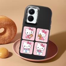 HONTINGA Vivo Y02S ile Uyumlu Kılıf Kamera Korumalı Düşüme Önleyici Kamera Koruyucu Siyah Yumuşak Silikon Couple Telefon Kılıfı Kitty Desenli K4-0468