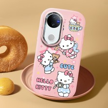 HONTINGA Vivo V50 ile Uyumlu Kılıf Kamera Korumalı Düşüme Önleyici Kamera Koruyucu Pembe Yumuşak Silikon Couple Telefon Kılıfı Kitty Desenli K4-0470