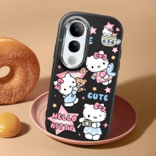 HONTINGA Vivo V50 Lite ile Uyumlu Kılıf Kamera Korumalı Düşüme Önleyici Kamera Koruyucu Siyah Yumuşak Silikon Couple Telefon Kılıfı Kitty Desenli K4-0470