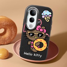 HONTINGA Vivo V50 Lite ile Uyumlu Kılıf Kamera Korumalı Düşüme Önleyici Kamera Koruyucu Siyah Yumuşak Silikon Couple Telefon Kılıfı Kitty Desenli K4-0471