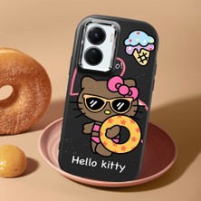 HONTINGA Vivo Y02S ile Uyumlu Kılıf Kamera Korumalı Düşüme Önleyici Kamera Koruyucu Siyah Yumuşak Silikon Couple Telefon Kılıfı Kitty Desenli K4-0471