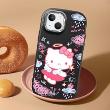 HONTINGA iPhone 15 Plus ile Uyumlu Kılıf Kamera Korumalı Düşüme Önleyici Kamera Koruyucu Siyah Yumuşak Silikon Couple Telefon Kılıfı Kitty Desenli K4-0469