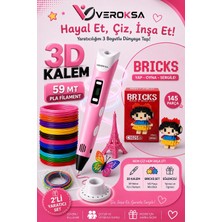 Veroksa Pembe Renk 3D Kalem + Bricks LEGO Seti 3D Yazıcı Kalem