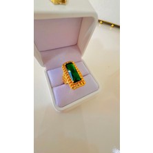 Zümra Store Baget Dikdörtgen Zümrüt Yeşili  Altın Kaplama Yüzük