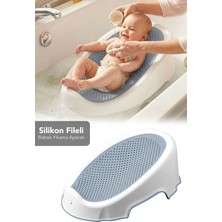 Meleni Baby Soft Bebek Küveti - Silikon Fileli Bebek Besleme, Yıkama Banyo Küveti, Bebek Banyo Oturağı Mavi