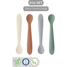 Meleni Baby 4'lü Silikon Mama Kaşığı - Diş Kaşıyıcı Bebek Beslenme Kaşığı Silikon Kaşık Gri, Yeşil, Kahve, Bej