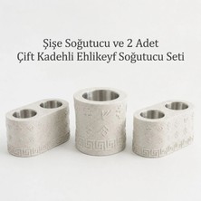 Mottopi Ehlikeyf Şişe Soğutucu ve 2 Adet Çift Kadeh Bardak Soğutucu-Mermer Renk