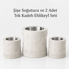 Mottopi Termojelli Şişe Soğutucu ve 2 Adet Tek Kadeh Bardak Soğutucu Ehlikeyf Set-Mermer Renk