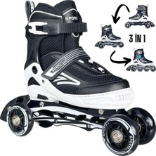 Paten Premium Taj-J1 Pro Paten Beyaz LED Işıklı Silikon Teker 3 In 1 Inline Çocuk Yetişkin Pate
