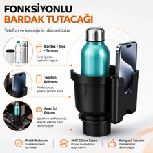 Otovo Üniversal Araç Bardaklığına Uyumlu 360 Derece Dönen Telefon ve İçecek Tutucu Siyah /SYBR58