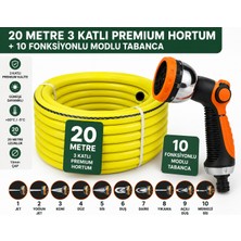 Toptancı Amca 20 Metre Premium Bahçe Sulama Hortumu 3 Katlı 13 mm Uv Dayanıklı 10 Fonksiyonlu Tabancalı
