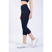 The Step Sports Snc Kadın Lacivert Cepli Yüksek Bel Toparlayıcı, Kapri Yoga Tayt 19"