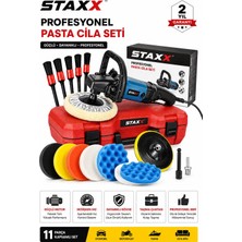 Staxx Power 1400W Pasta Cila Polisaj Makinesi 180 mm Devir Ayarlı Bakır Sargılı 11 Parça Full Set Çantalı