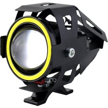 Astraled U7 Motosiklet Sis Farı, Mercekli, Büyük Kafesli, Sarı Angel Işıklı LED