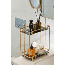 Edora Home Gold 2 Katlı Dikdörtgen Metal Banyo Organizeri, Ayna Pleksili Tezgah Üstü Düzenleyici 32,6X16,3X34 cm