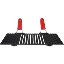 MarkEntegra Lava Metal Döküm Mangal Izgarası, Çift Silikon Kulplu, 40 x 25 x 0.7 cm