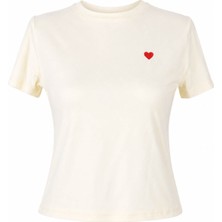 Trender 6746 Kalp Nakış Sarı Kadın T-Shirt 26YI40000050