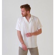 Sör Bülend Ekru Keten Gömlek Kısa Kol Regular Fit Düz Desen Trend Stil