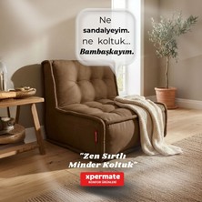 Xpermate Yer Koltuğu Sırtlı Pofidik Oturma Minderi Sırt Destekli Minder Koltuk 80x60 cm Yıkanabilir Fermuarlı Kahve