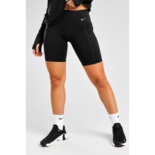 Nike Go Women's High Rise 8" Biker Black Shorts With Pockets Kadın Lazer Kesim Yükske Bel 6 Cepli Tayt Şort Siyah