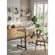 Homedora Atlas Yüksekliği Ayarlanabilir Dikiş Makinesi Sehpası Tekerlekli Çok Amaçlı Çalışma Masası Raflı 70X40 cm