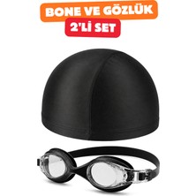 Nublado 2'li Set Yüzücü Gözlüğü Kumaş Bone Set Yüzme Havuz Deniz Gözlüğü Siyah