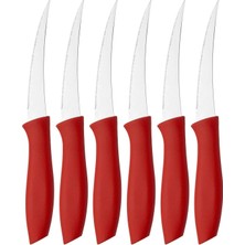 Belirtilmemiş Sebze Meyve Bıçağı, Çelik, Kırmızı, Kesim Tırtıklı Uç, 22 Cm, 6 Adet