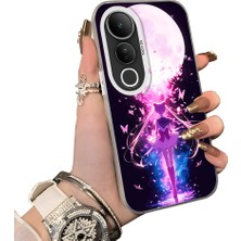 HONTINGA Vivo V50 Lite ile Uyumlu Kılıf Silikon Kenar Sert Arka Kamera Koruyucu Basitlik Anti Düşme Kamera Korumalı Anime Desen Couple Telefon Kılıfı Kadın ve Erkek Için Uygundur K1-1534