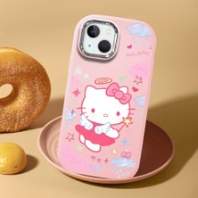 HONTINGA iPhone 15 Plus ile Uyumlu Kılıf Kamera Korumalı Düşüme Önleyici Kamera Koruyucu Pembe Yumuşak Silikon Couple Telefon Kılıfı Kitty Desenli K4-0469
