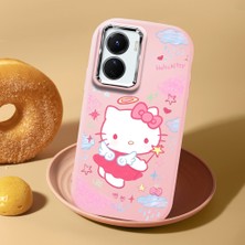 HONTINGA Vivo Y02S ile Uyumlu Kılıf Kamera Korumalı Düşüme Önleyici Kamera Koruyucu Pembe Yumuşak Silikon Couple Telefon Kılıfı Kitty Desenli K4-0469