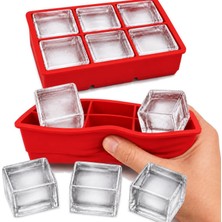 Belirtilmemiş Silikon 6lı Büyük Boy Buz Kalıbı Küpü, Kolay Çıkarılır Buzmatik Küp, Kare Kalıp Hazneli Pratik Sakl