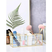 Belirtilmemiş Esadesign Cam Gold Dört Bölmeli Makyaj Fırçalık Organizer