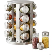 Belirtilmemiş 16’lı Döner Baharatlık Seti – Yuvarlak Metal Tasarım, 360° Dönebilen Stand, Cam Baharat Kavanozları