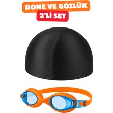Nublado 2'li Set Yüzücü Gözlüğü Kumaş Bone Set Yüzme Havuz Deniz Gözlüğü Turuncu