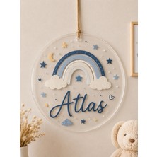 JHAAR Kişiye Özel Çocuk Bebek Odası Isimliği - Kapı Isimliği Yuvarlak Pleksi Gökkuşağı Erkek Modeli 30X30 cm