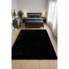 Halı Special Bulut Siyah Yüksek Havlı Peluş Halı-Ultra Yumuşak Lüks Doku-Kaymaz Taban-Seçkin Konfor-Yıkanabilir