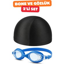 Nublado 2'li Set Yüzücü Gözlüğü Kumaş Bone Set Yüzme Havuz Deniz Gözlüğü Mavi